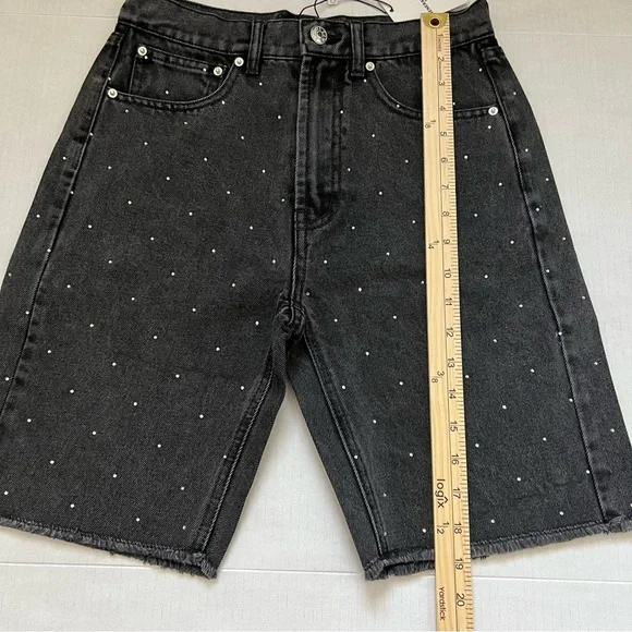 NWT Generation Love x Revolve Freya Crystal Bermuda Denim ShortsRaw Hem SZ XS